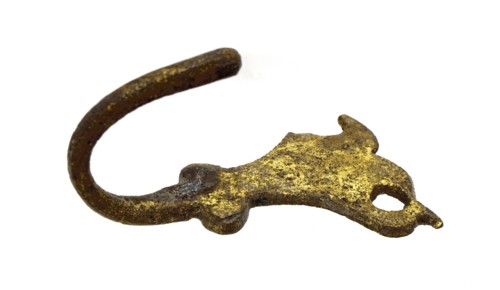 Brass hook, wall hook or coat hook, hook fastener soil find copper metal, cast brass hook Curve hook wall plate