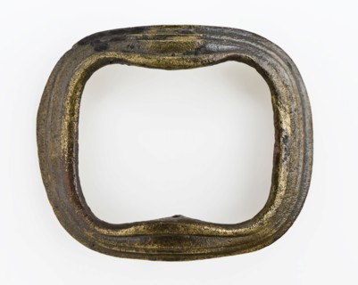 Rectangular shoe buckle with rounded corners, buckle fastener part soil find copper brass metal, cast Something round. Cascading