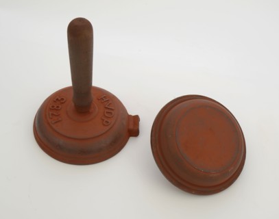 Hendrik van der Pol, Two-piece bronze mold for base of jug or pot with initials HVDP and 1783, cast molding tools tools base