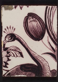Purple tile from tile pilaster with peacock and tulip, tile pilaster footage fragment ceramics earthenware glaze, baked 2x