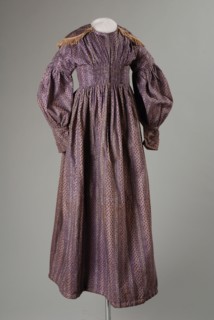 Children's dress of lilac cotton printed in strips of burgundy and white motifs, frock outerwear children's clothing clothing