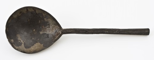 Dirck Hendricksz. van Lier, Pewter spoon with fig-shaped container and hexagonal handle and Rotterdam tin mark, spoon cutlery