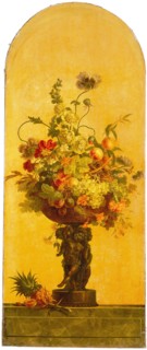 Willem van Leen, Painted wallpaper depicting flowers and fruits in vase, still life wallpaper painting painting material linen