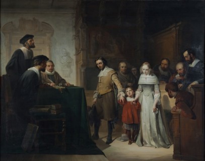 Jan Hendrik van de Laar, The divorce after poem by Hendrik Tollens, painting footage wood oil, Painting landscape format oil