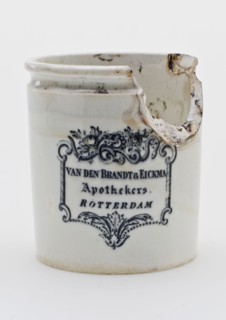 Pharmacy jar, ointment jar with imprint Van den Brandt & Eickma Rotterdam, apothecary jar ointment jar holder soil find ceramic
