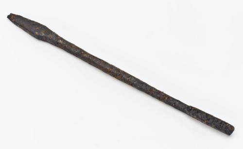 Iron spoon drill, drill tools equipment soil find iron metal, forged spoon drill. Iron rod with screwdriver-like head at the top