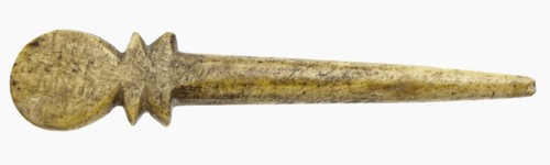 Pin with flat, rounded reverse side, possible tuning key or stilus for use with washing plate, letter pen artifact soil find leg