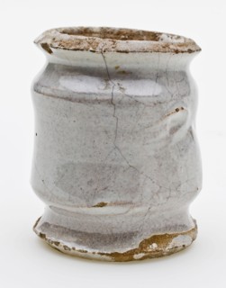 Pottery ointment jar, cylindrical model with constrictions, entirely white glazed, ointment jar pot holder soil find ceramic