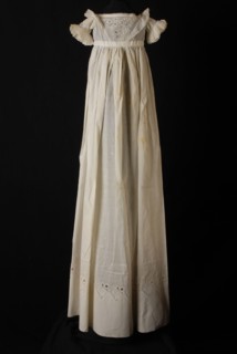 Cream-white batmans christening dress with embroidery body, short sleeve, open at the back, baptismal wear baby clothing