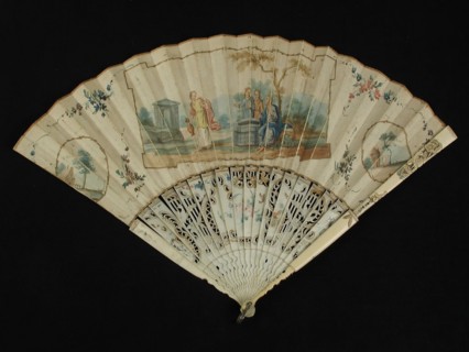 Fan with ivory legs, painted with Rebecca and Eliezer at the source, impeller clothing accessory clothing ivory metal cardboard