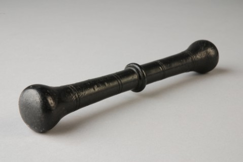 Bronze stamper, pestle tools equipment bronze, cast Round handle with profiled node in the middle At the ends pear-shaped