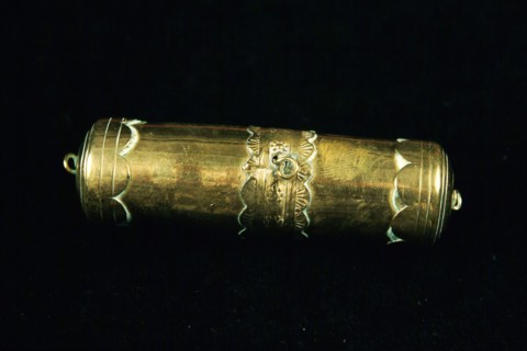 Copper tinder box, tondeldoos lighter equipment copper h 8,3, Cylindrical copper tinder box with lids with annular grooves