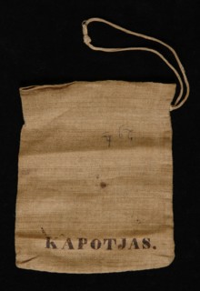 Small rectangular button pocket in coarse linen with print KAPOTJAS, button pocket bag holder linen ink, cord) textile