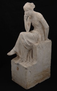 Charles van Wijk, Plaster image of seated woman in pensive posture, allegory of reason, sculpture visual material model plaster