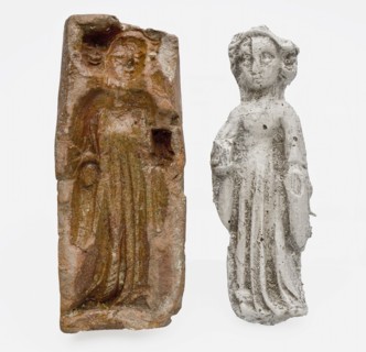 Pottery mold for pipe image, possibly Holy Magdalene and latex casting, mold tools equipment earth discovery ceramics