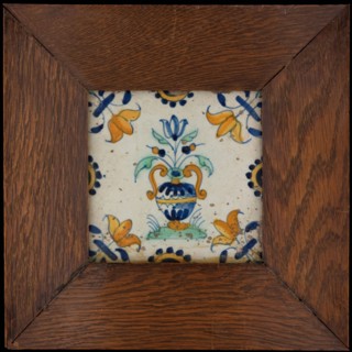 Flower tile with polychrome flowerpot, half rosettes, corner pattern lily, wall tile tile sculpture ceramic earthenware glaze