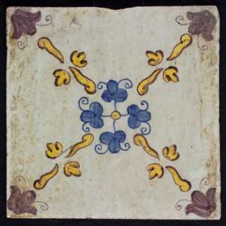 F.J. Kleyn, Ornament tile, Rotterdammer crosshair, clovers, corner motif flower, wall tile tile sculpture ceramic earthenware