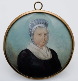 Miniature portrait of Elisabeth Rosmolen, portrait miniature medallion painting visual material watercolor ivory copper glass