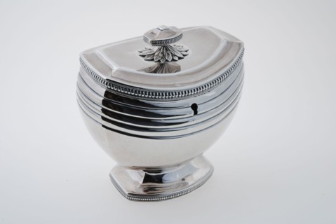 Gerardus Peeters, Four-piece tea set, silver tea canister with lid, tea caddy holder tableware silver, Four-part tea set