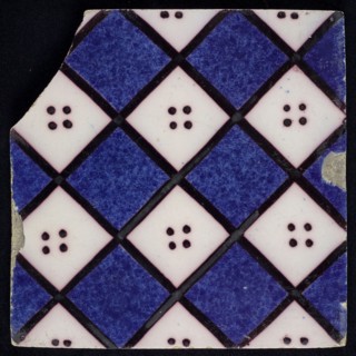F.J. Kleyn, Ornament tile with checkerplate motif, wall tile tile footage ceramic earthenware glaze, baked 2x painted glazed