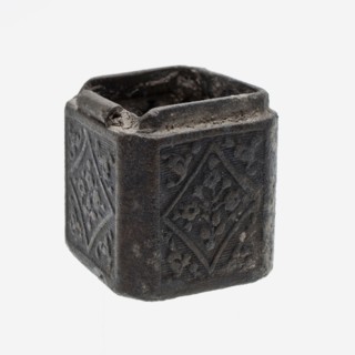 Rectangular tin box without lid, square, decorated with floral decoration in rhombus, container holder soil find tin metal