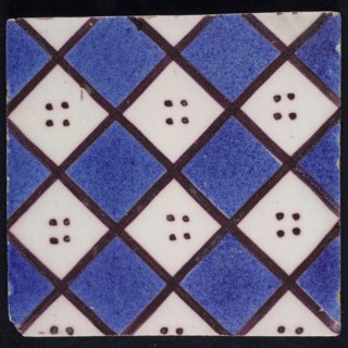 F.J. Kleyn, Ornament tile with checkerplate motif, wall tile tile footage ceramic earthenware glaze, baked 2x painted glazed