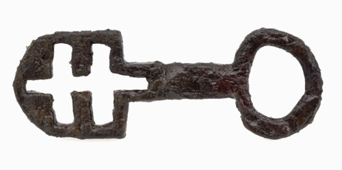 Iron key with inward beard, key iron value foundations iron metal, forged sawn archeology Rotterdam City Triangle
