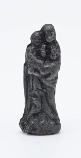 Cast miniature statue Saints with Child, figurine soil find tin metal, cast Small sculpture miniature plastic