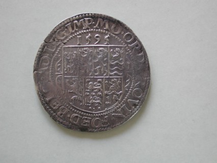 Leicesterrijksdaalder, Utrecht, 1595 (over older year), leicester rijksdaalder coin money swap silver, shield