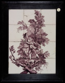 Verwijk, Van Traa, Tile panel with allegorical representation of autumn in purple on white, three by four tiles, tile picture