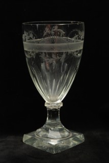 Chalice, engraved with tendrils and pearl necklace in band, wine glass drinking glass drinking utensils tableware holder lead
