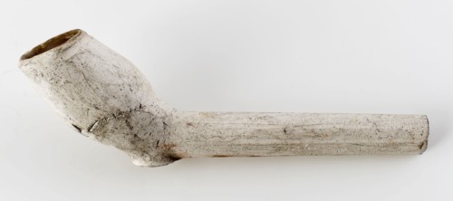 White clay pipe, unnoticed, with smooth handle, clay pipe smoking equipment smoking floor found ceramic earthenware, pressed