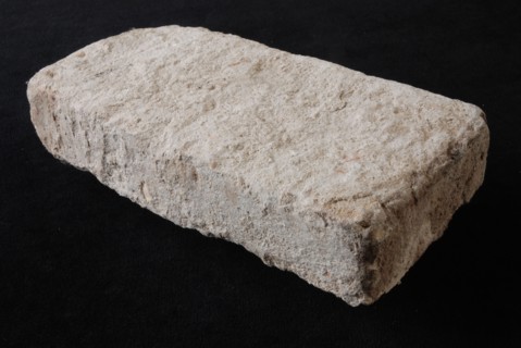 Gray-yellow brick, brick building material earth discovery ceramics pottery, in form made baked archeology indigenous brick