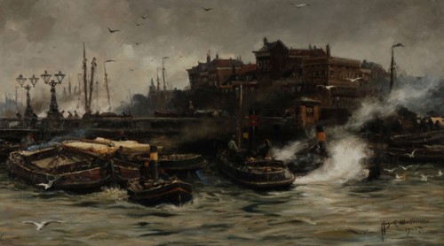 August Willem van Voorden, View of the Wijnhaven with Regentesse bridge, cityscape painting visual material linen oil painting