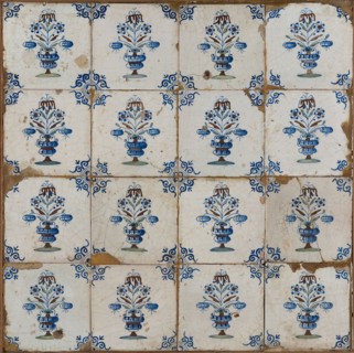 Tile field of sixteen pieces, four high, four wide; flower vase, corner pattern ox head, tiled field wall tile tile sculpture