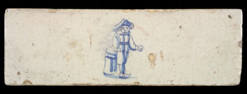 Border tile, painted with blue, male figure, edge tile wall tile tile sculpture ceramics pottery glaze, baked 2x glazed painted
