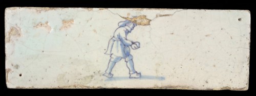 Border tile, painted with blue, male figure, border tile wall tile tile material ceramics earthenware glaze, baked 2x glazed