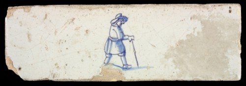 Border tile, painted with blue, male figure, border tile wall tile tile sculpture ceramic earthenware glaze, baked 2x glazed