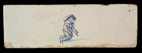 Border tile, painted with blue, male figure, border tile wall tile tile material ceramics earthenware glaze, baked 2x glazed