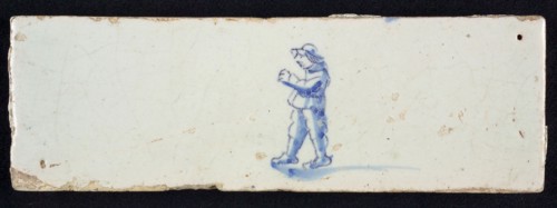 Border tile, painted with blue, male figure, edge tile wall tile tile sculpture ceramic earthenware glaze, baked 2x glazed