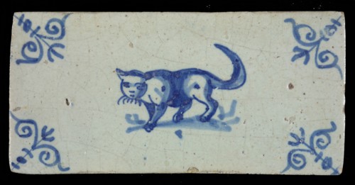Border tile, blue, cat, corner pattern ox head, border tile wall tile tile material ceramics earthenware glaze, baked 2x glazed