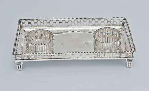 Silversmith: La Blanc, Incomplete silver ink set, ink set silver, sawn (raised edges) Rectangular smooth leaf on four fluted