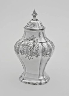 Louis de Haan, Silver tea caddy with lid, tea caddy holder silver, city seal provincial lion year letter X