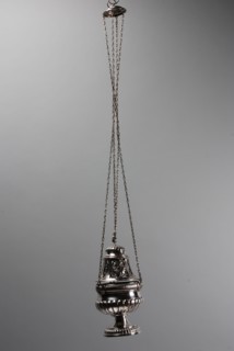 Silver censer with flowers and angels, censer ceremonial holder holder silver h 29.5 dm 16.0