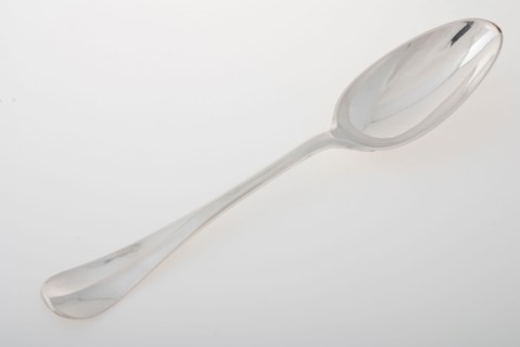 Silversmith: Johannes Verlooven, Silver spoon with oval bowl, spoon cutlery silver, forged Spoon with elongated oval bake