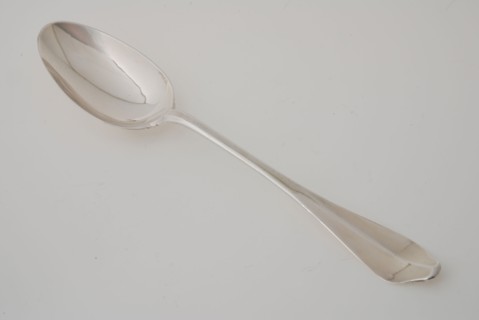 Silversmith: Johannes Verlooven, Spoon with oval container, spoon cutlery silver, forged Set of six spoons (1-6) and six forks