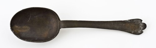 Pewter spoon with oval scoop blade, stem with pied the biche, spoon cutlery soil find metal tin w 4.5, poured Pewter spoon