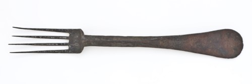 Wrought-iron fork, cutlery fork soil find wrought iron, hand-forged sawn Wrought iron iron fork with four tines triangular