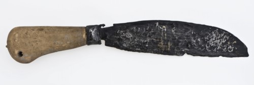 Wrought iron knife with wooden handle, knife cutlery soil find wrought iron wood, hand-forged cut drilled Wrought iron iron