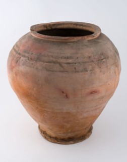 Earthenware storage jar or ash jar, unglazed, on stand, ovoid, storage jar aspot holder soil find ceramic earthenware, hand